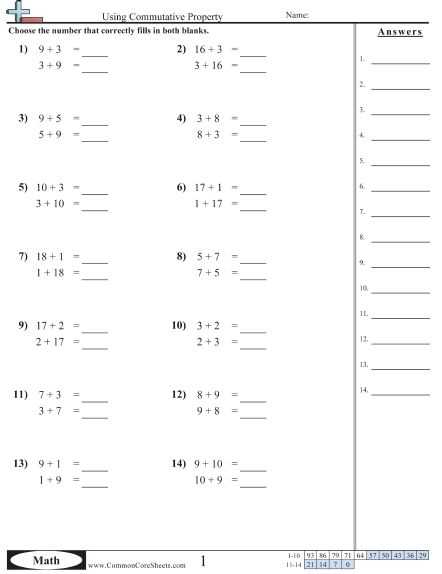 commutative addition worksheets