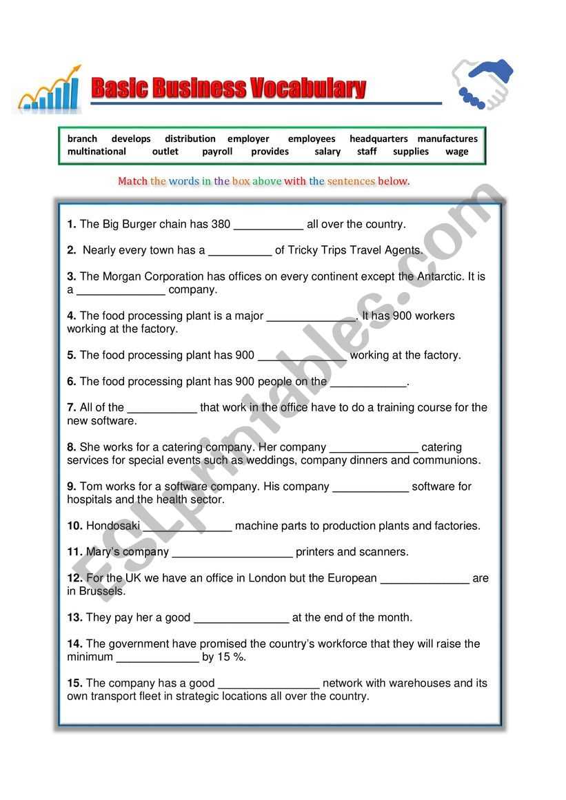 esl business english worksheets