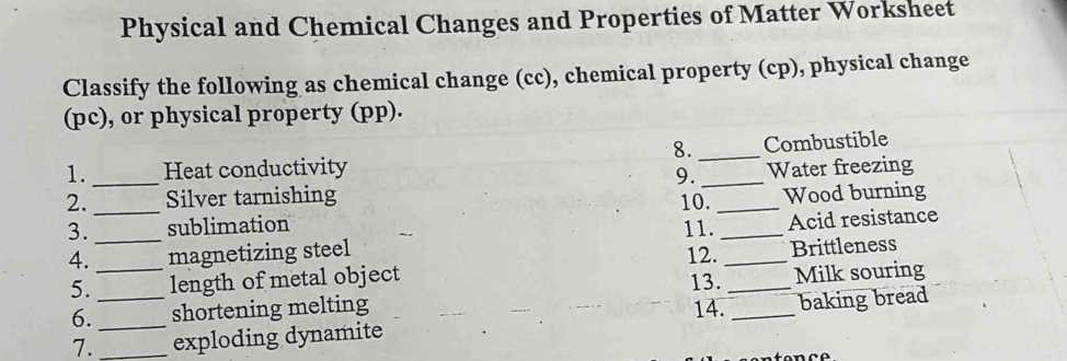 physical and chemical properties worksheet