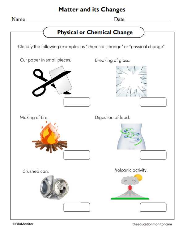 physical chemical change worksheet