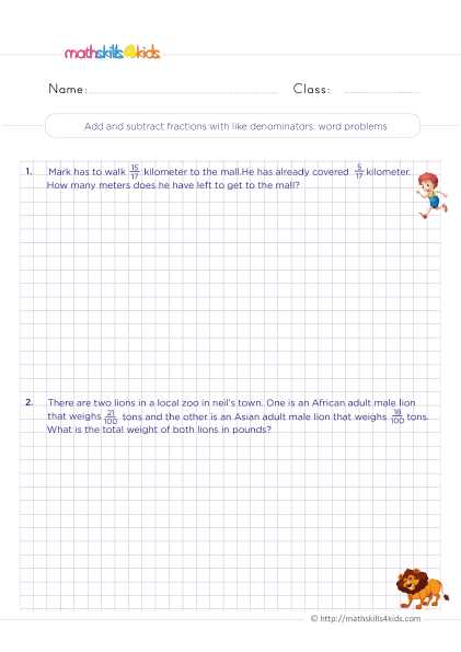 decomposing fractions worksheet 4th grade