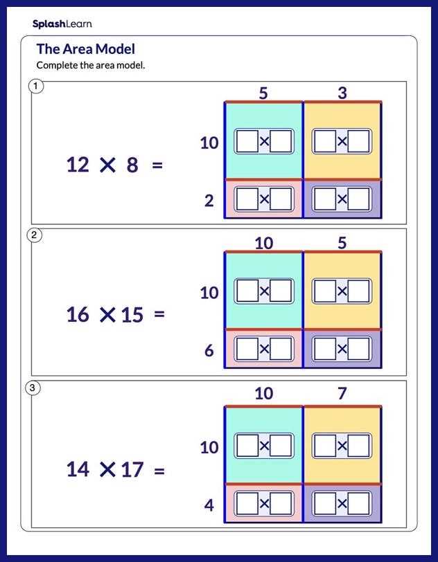 area model multiplication 2 digit by 1 digit worksheet