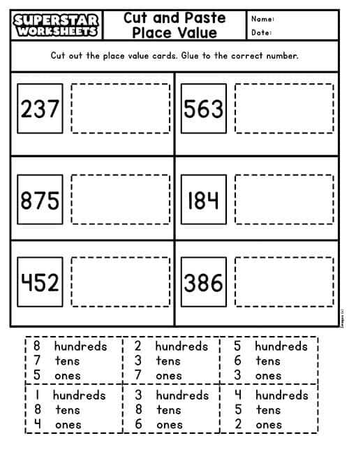 place value ones tens hundreds worksheets
