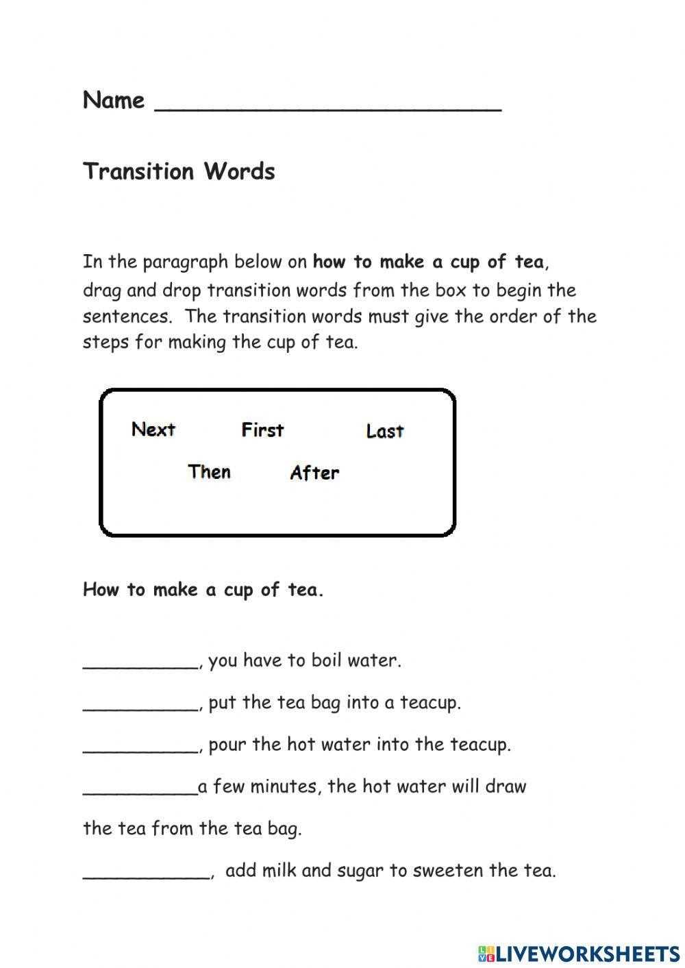 transitional phrases worksheet
