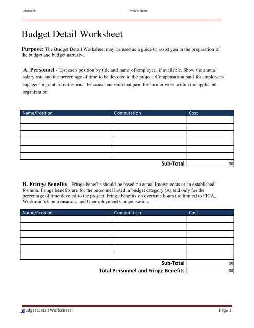 budget preparation worksheet