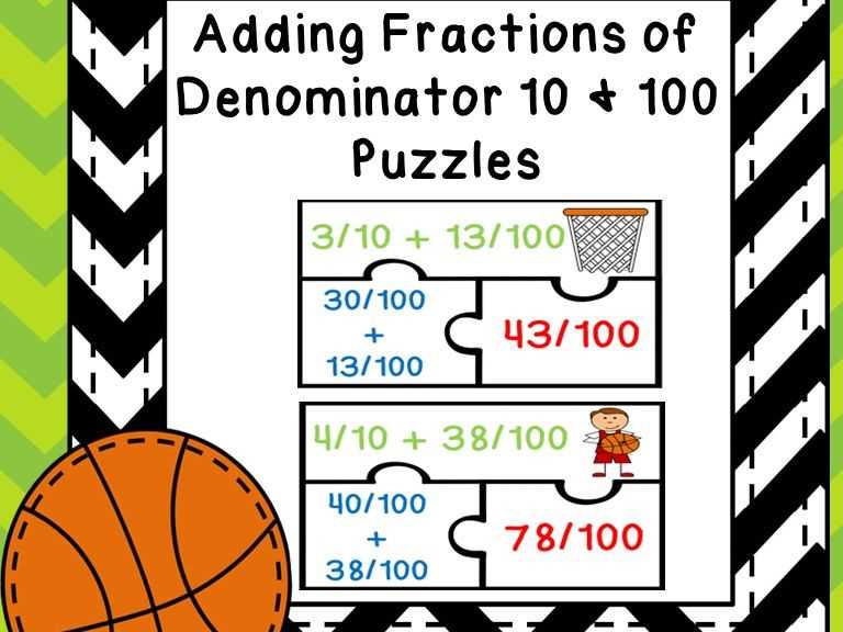 fractions with denominators of 10 and 100 worksheets