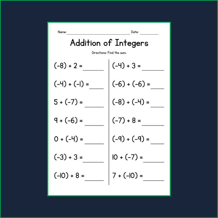worksheets on addition of integers