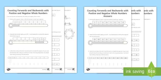 positive and negative numbers worksheets