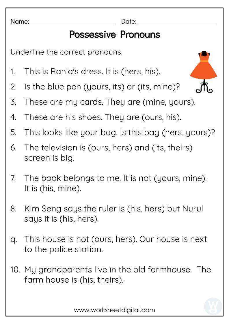 pronouns and possessive pronouns worksheets