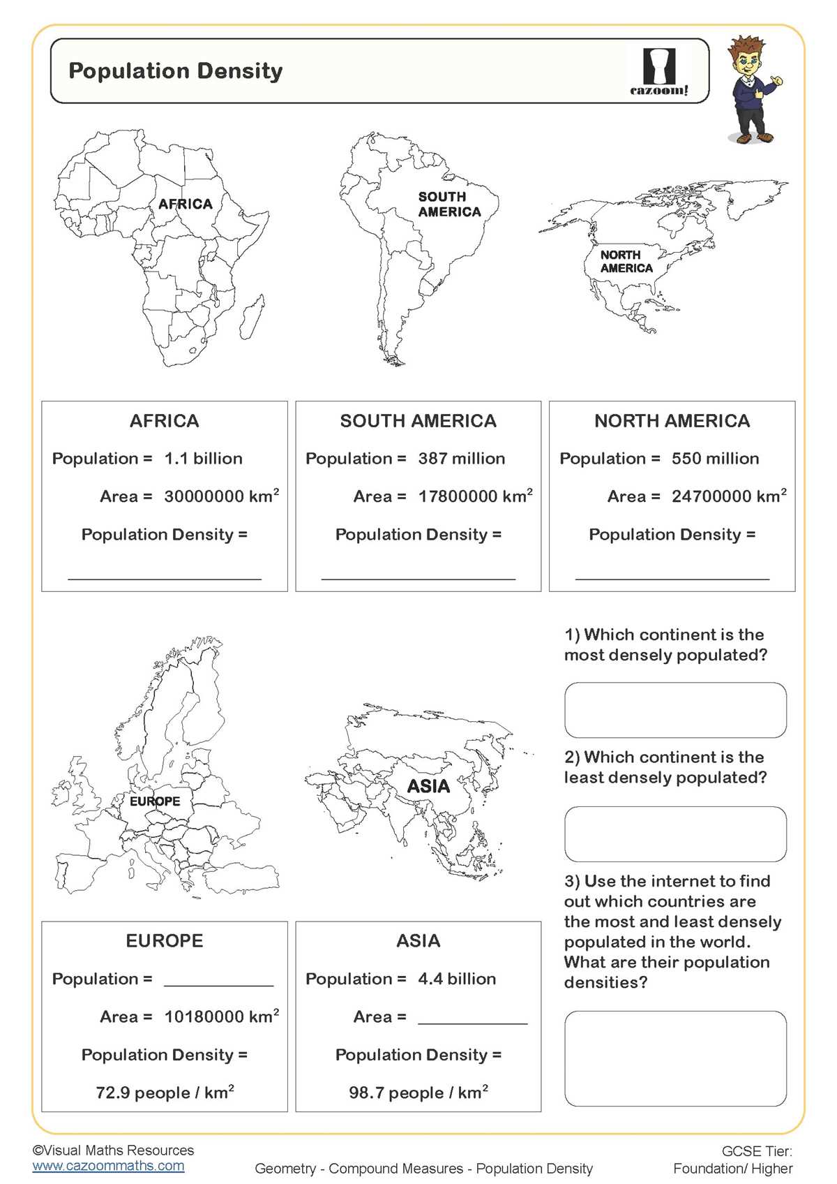 population density worksheet