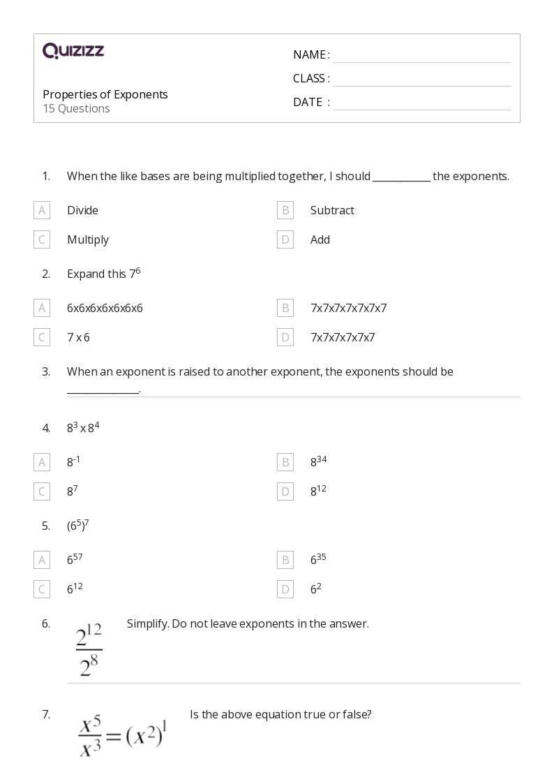 powers and exponents worksheet