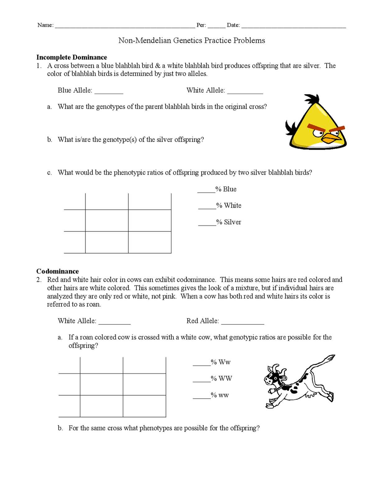 cow genetics worksheet