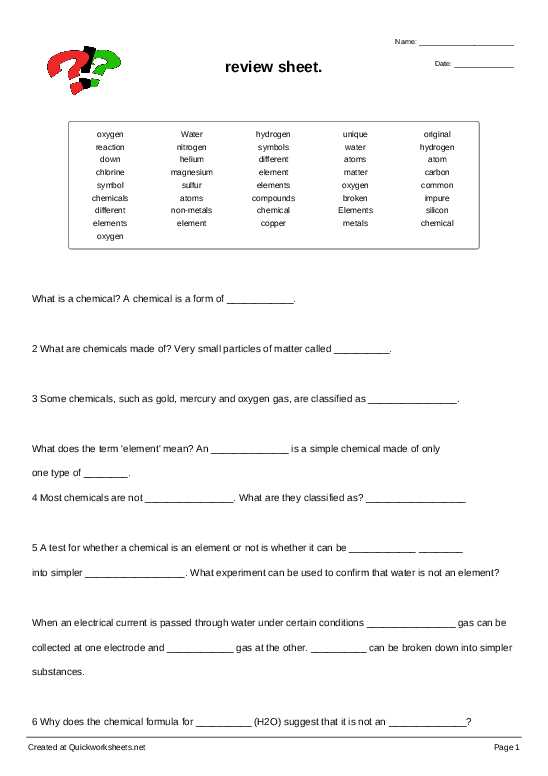 chemistry worksheets high school
