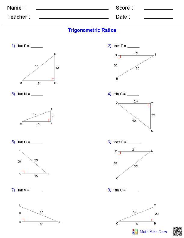 practice on trig ratios worksheet