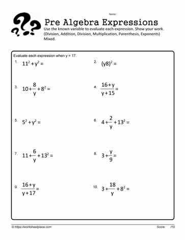 pre algebra worksheets grade 7