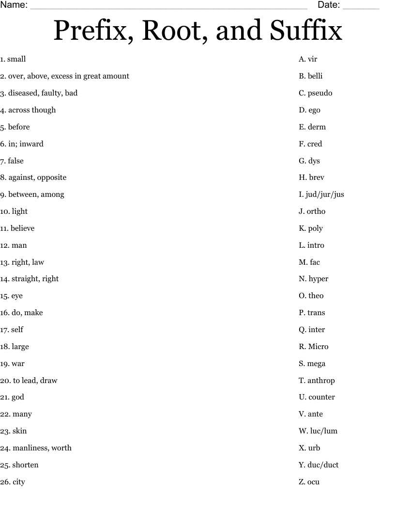 prefix suffix root word worksheet
