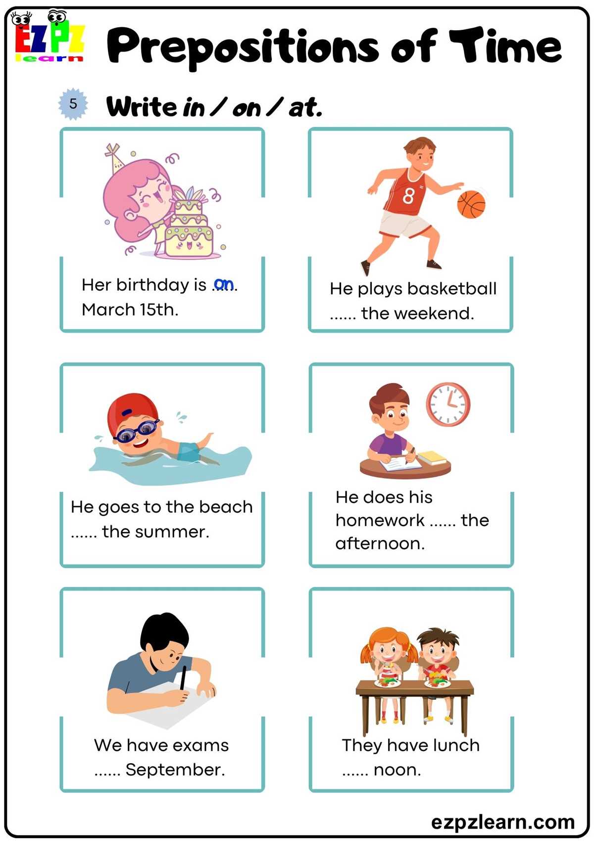 preposition of time worksheet