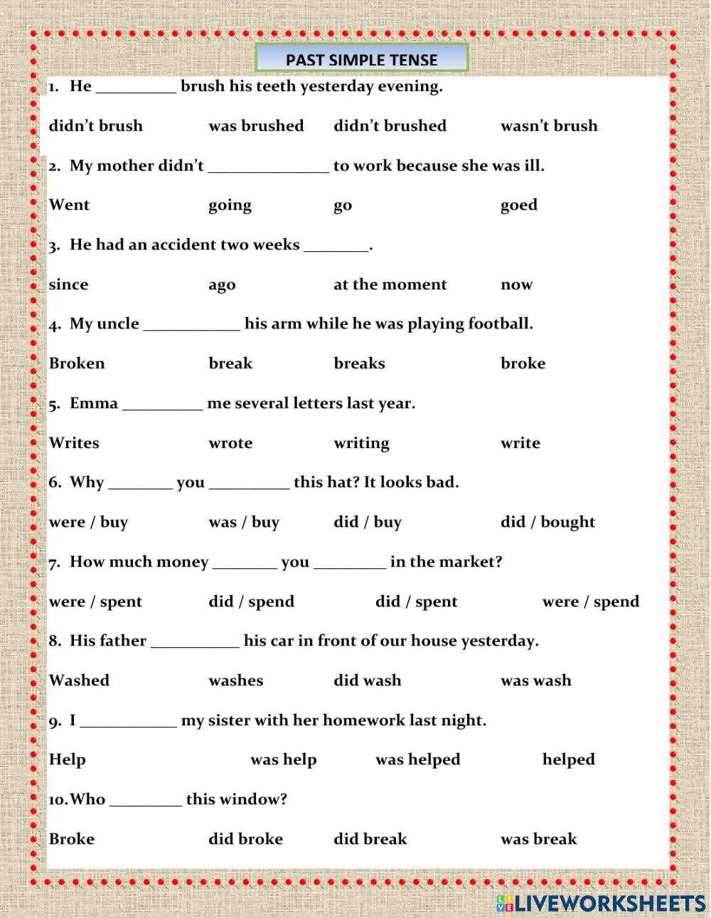 present future and past tense worksheets