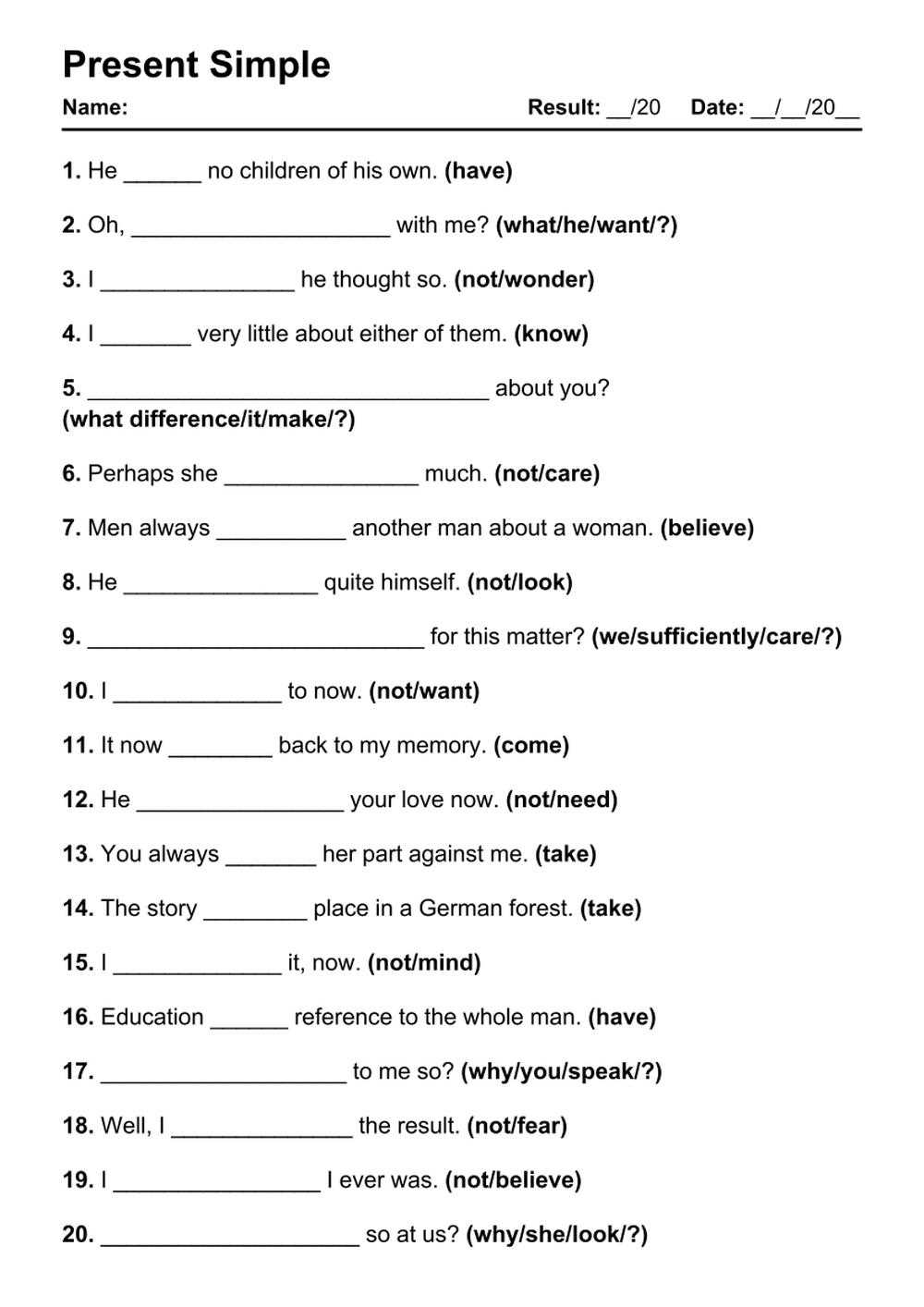 present indefinite tense worksheet
