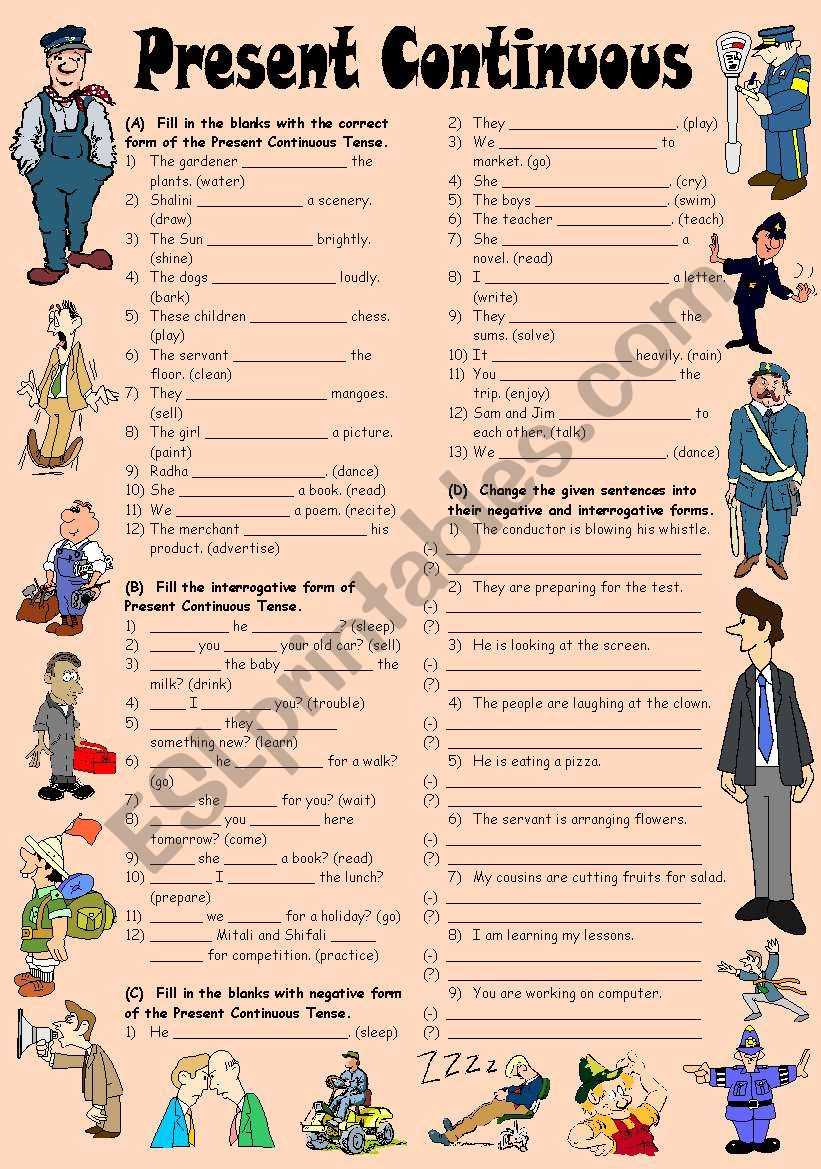 present tense present continuous worksheets