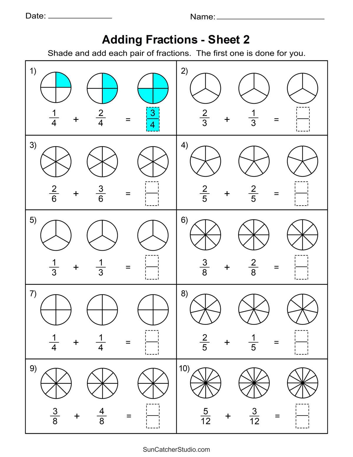 printable fractions worksheets