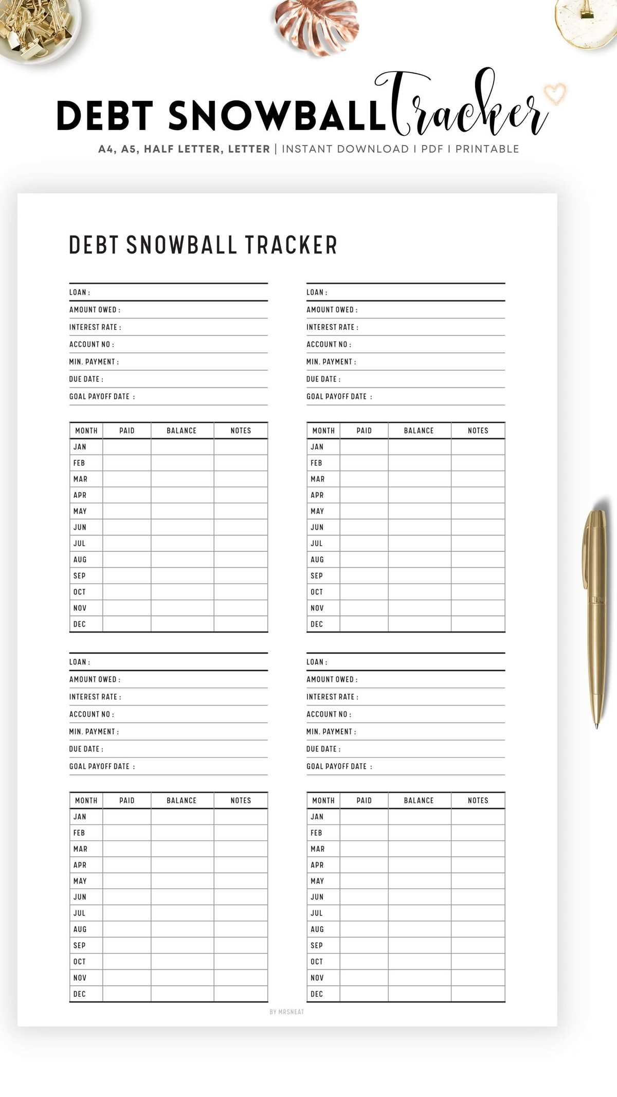 printable snowball debt worksheet