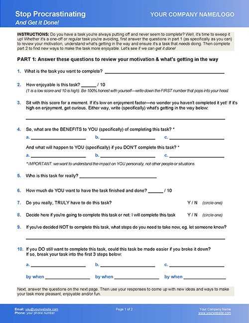 procrastination worksheet