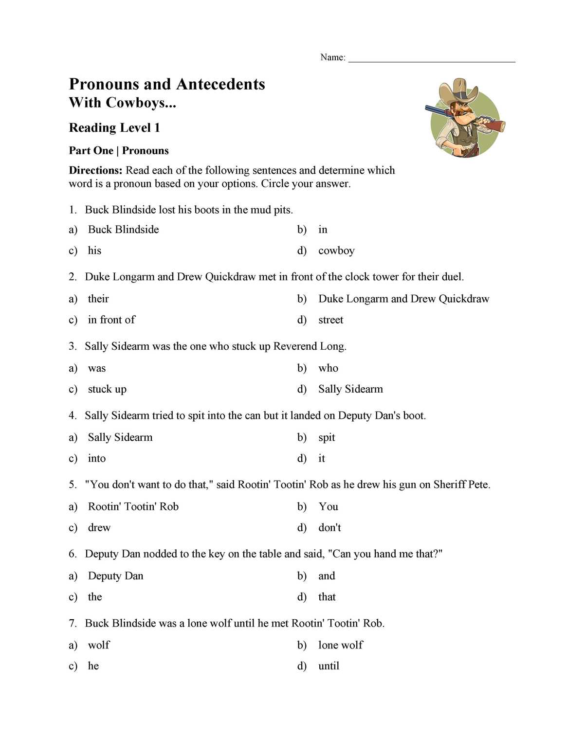 pronoun and antecedent worksheet