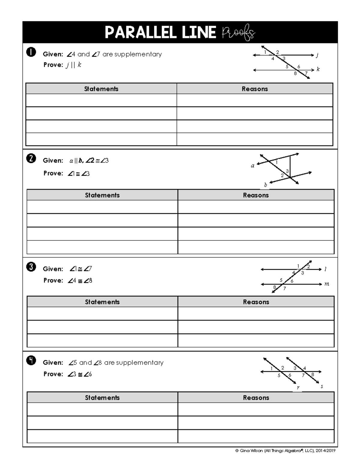 proofs with parallel lines worksheet