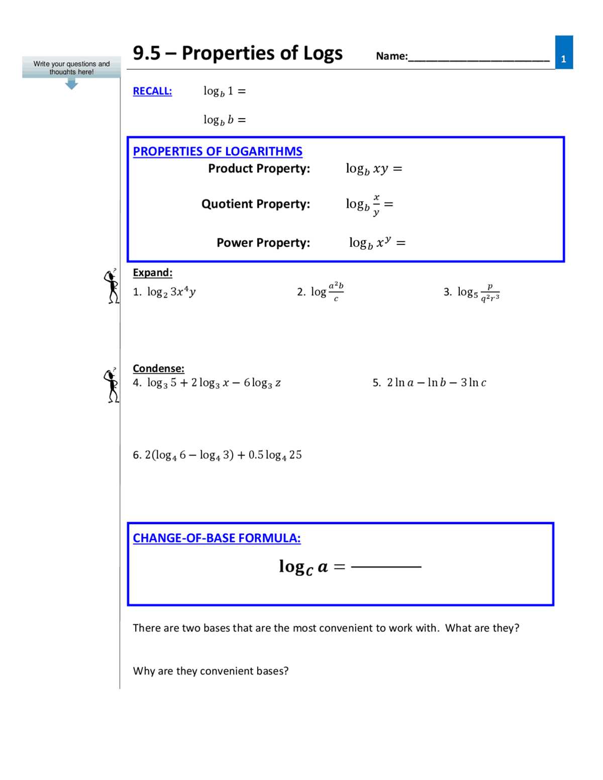 properties of logarithms worksheet