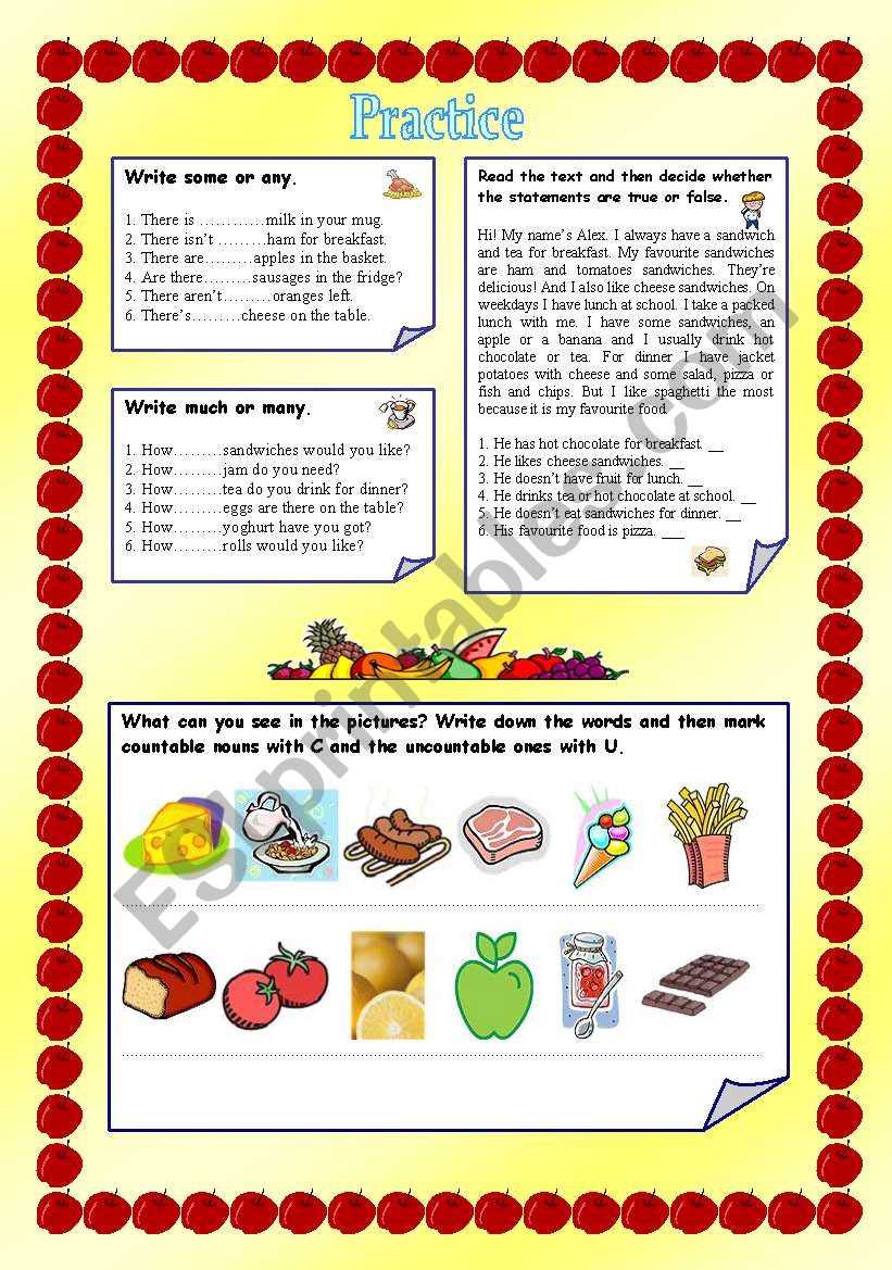 food and drink worksheets
