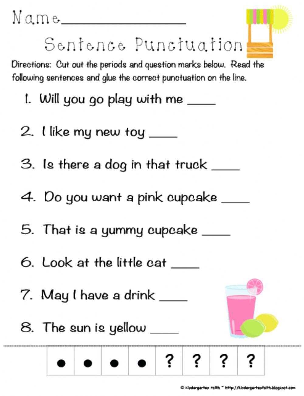 punctuation worksheets for kindergarten