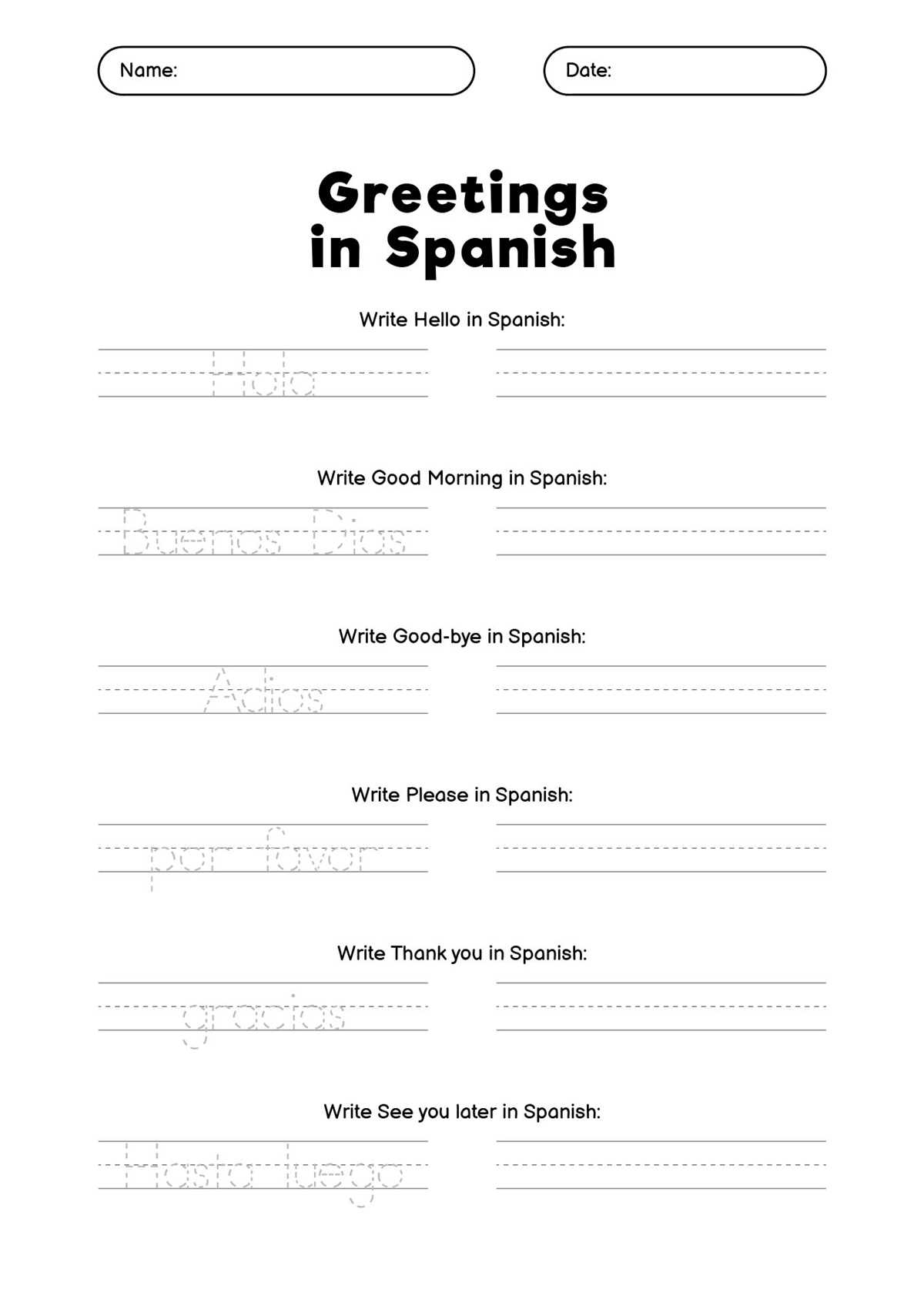 basic spanish worksheets
