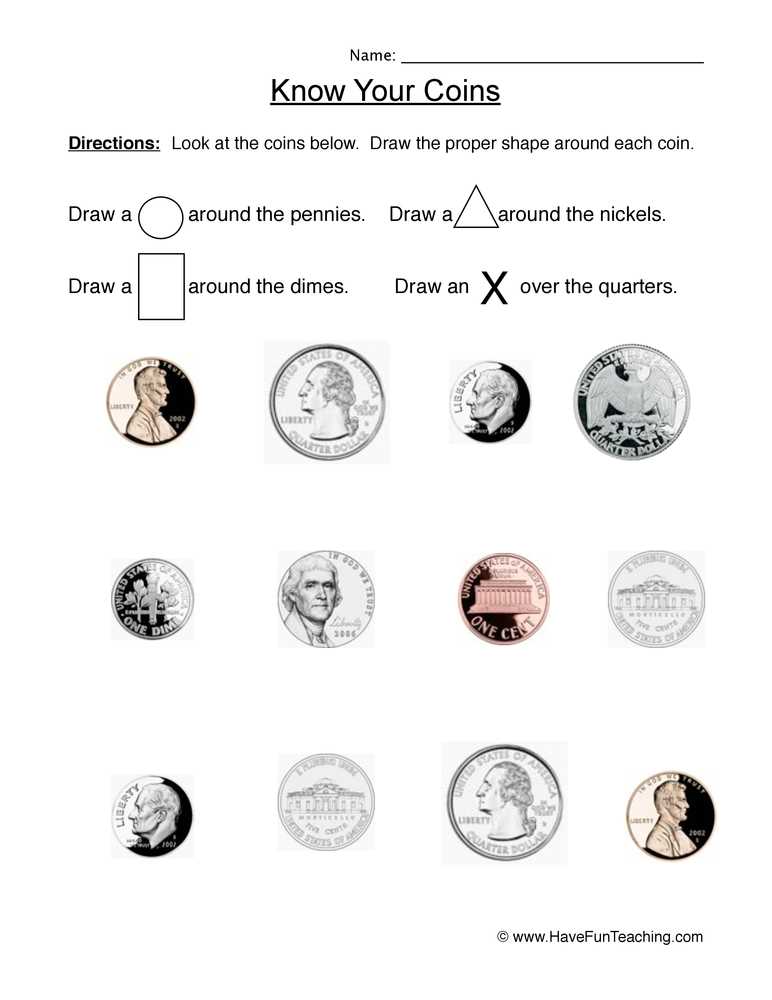 identify coins worksheet free