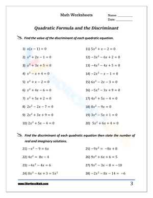 discriminant worksheets discriminant worksheets