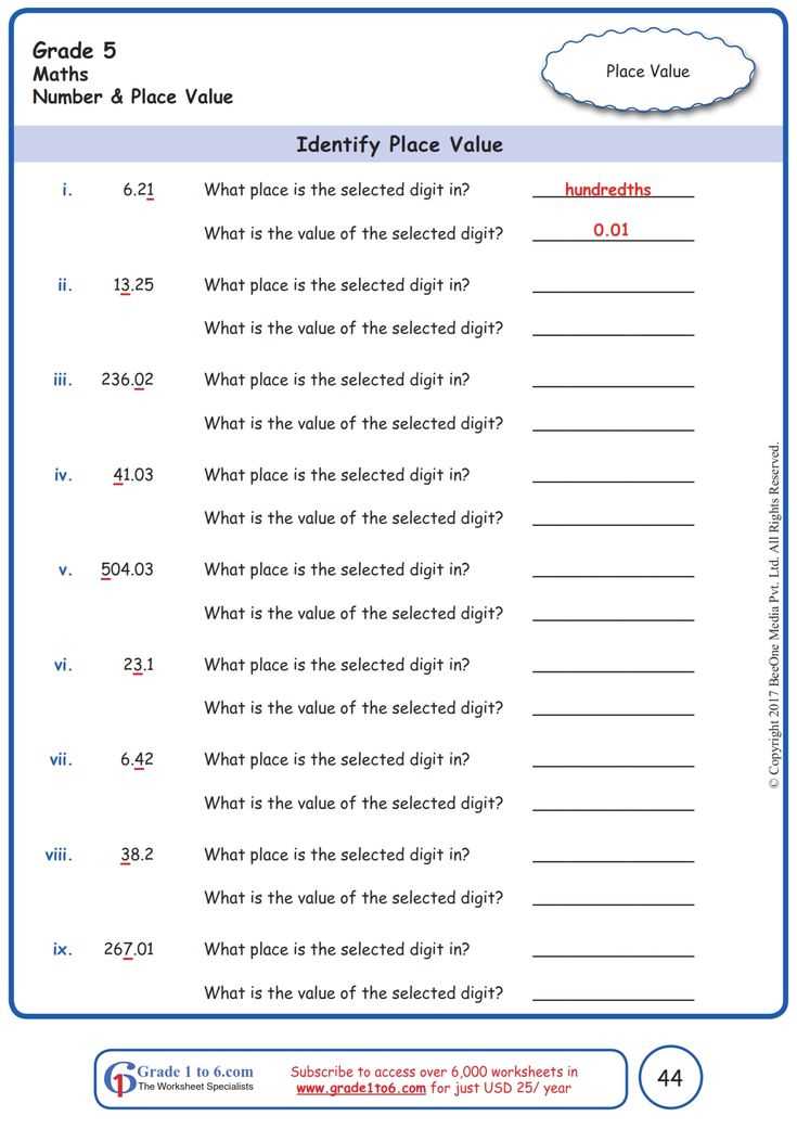 class 5 maths decimal worksheet
