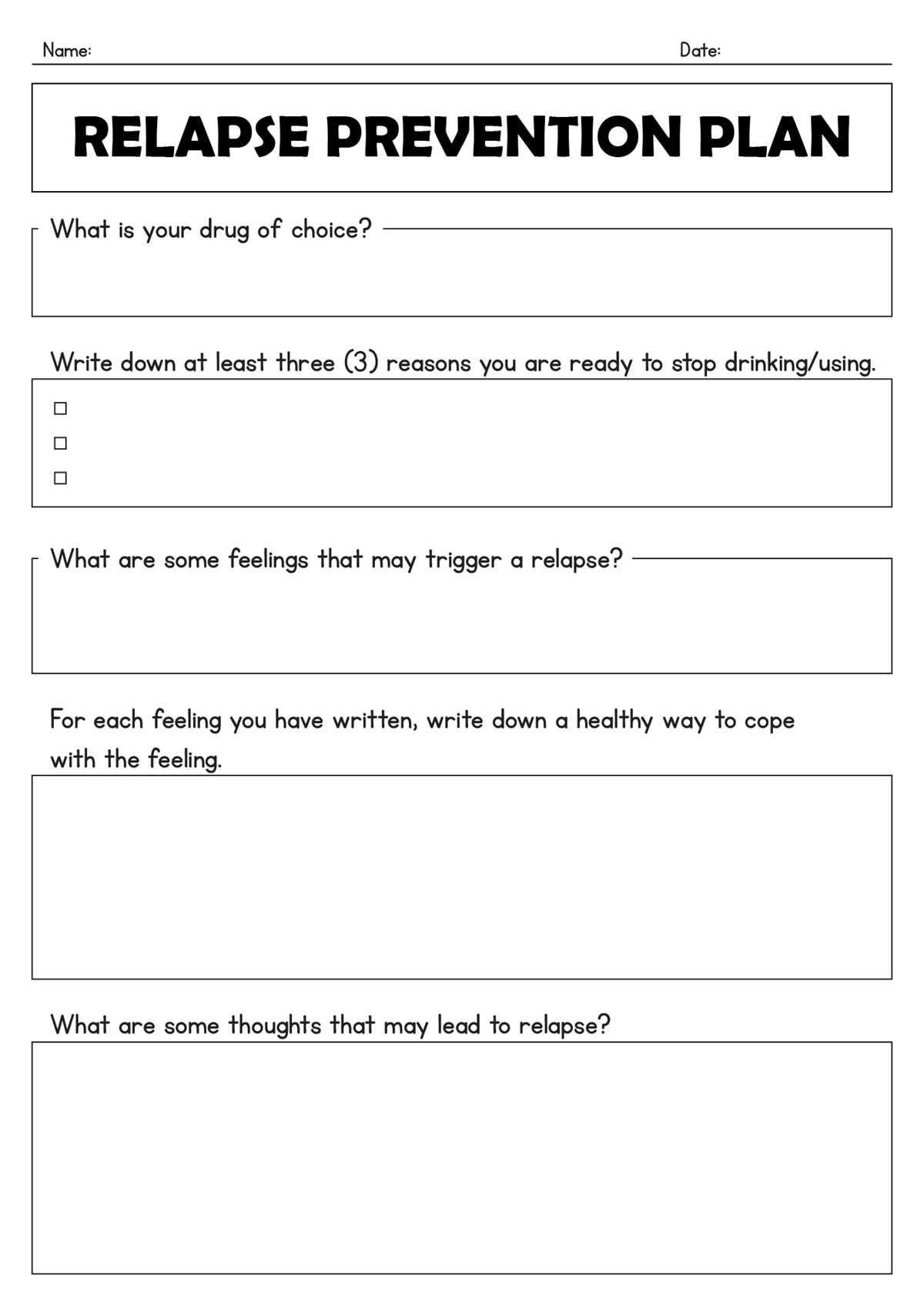 relapse prevention plan worksheets