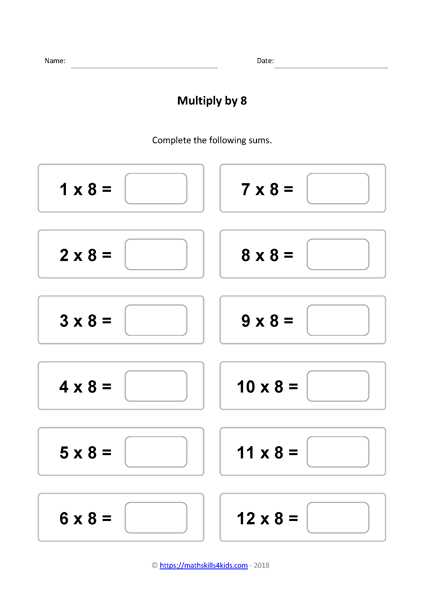 8 times multiplication worksheets