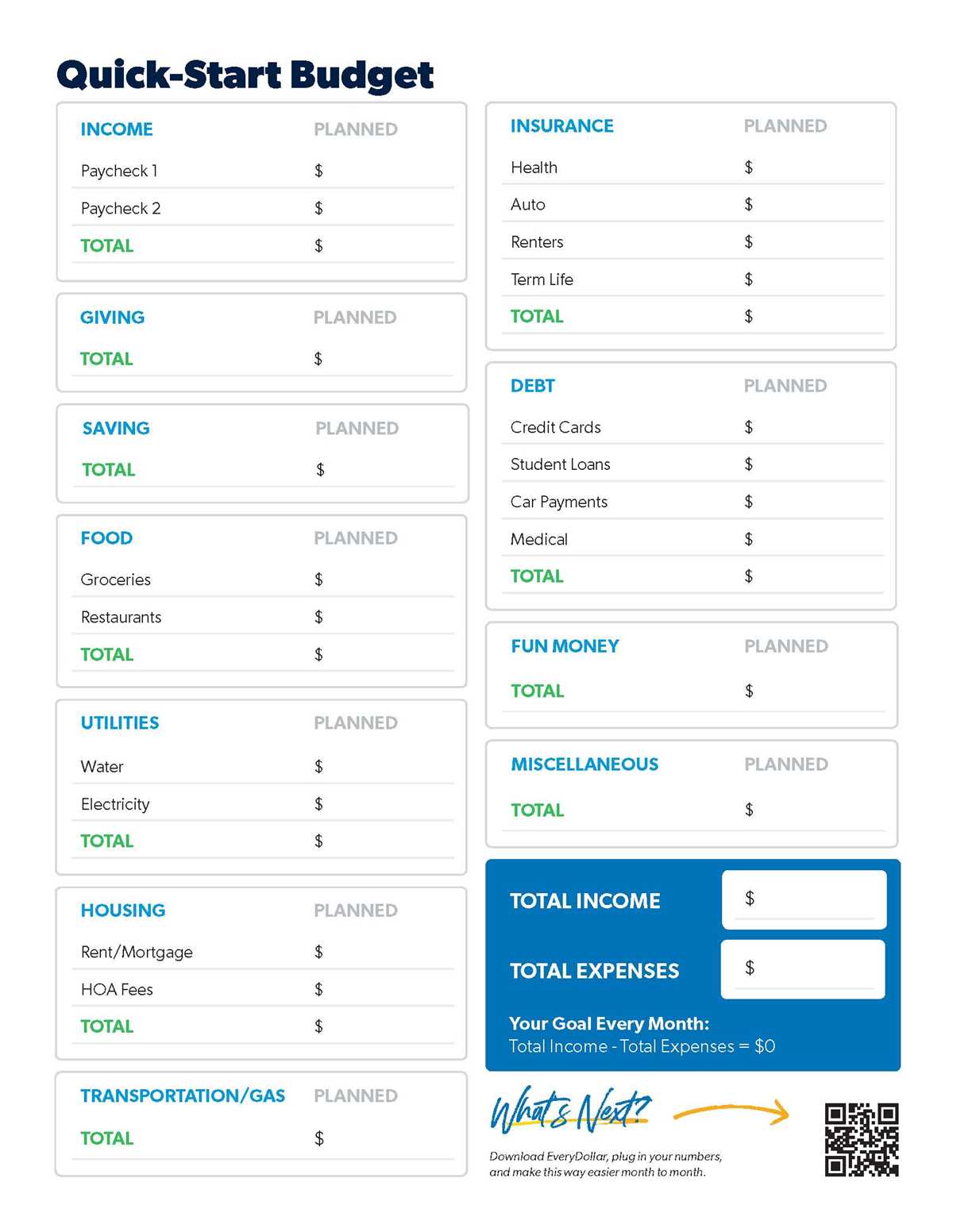 free monthly budget worksheet