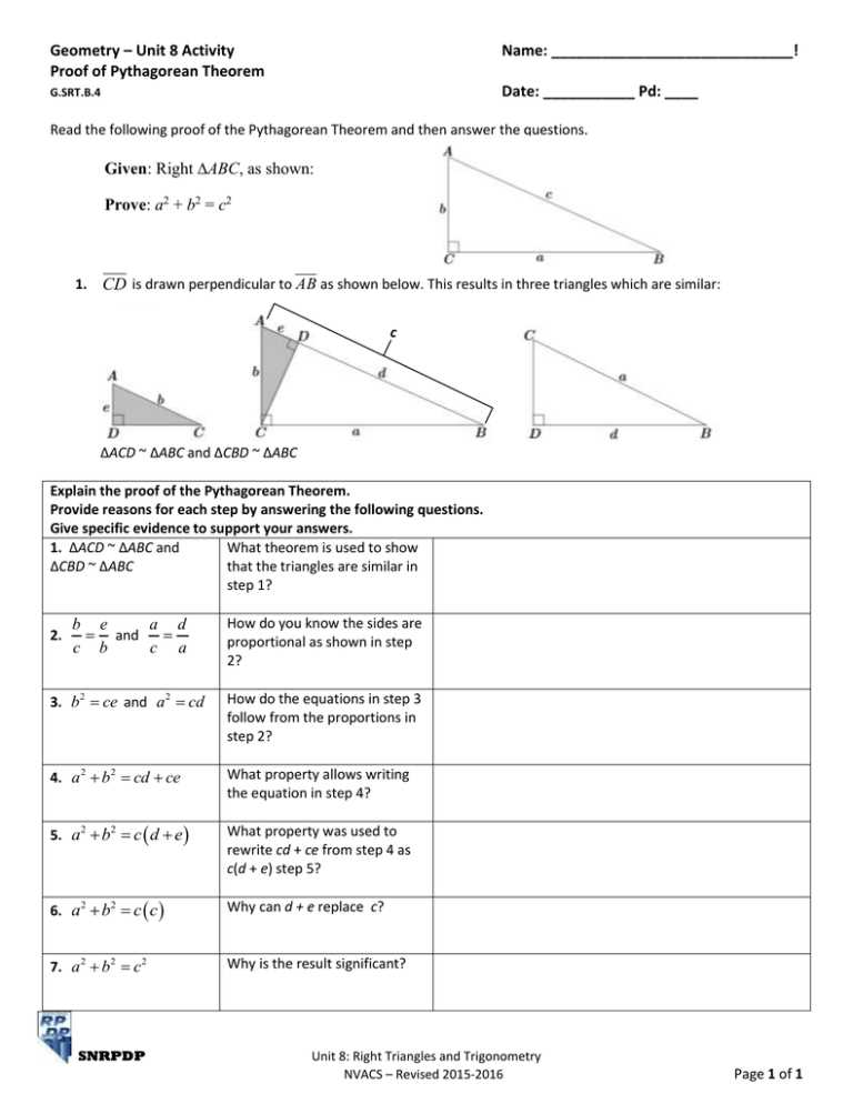 pythagorean theorem proof worksheet