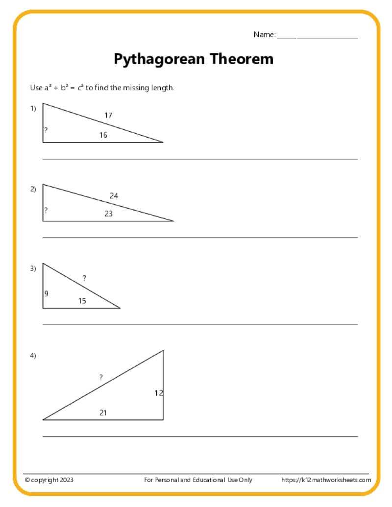 pythagorean theorem word problems worksheet