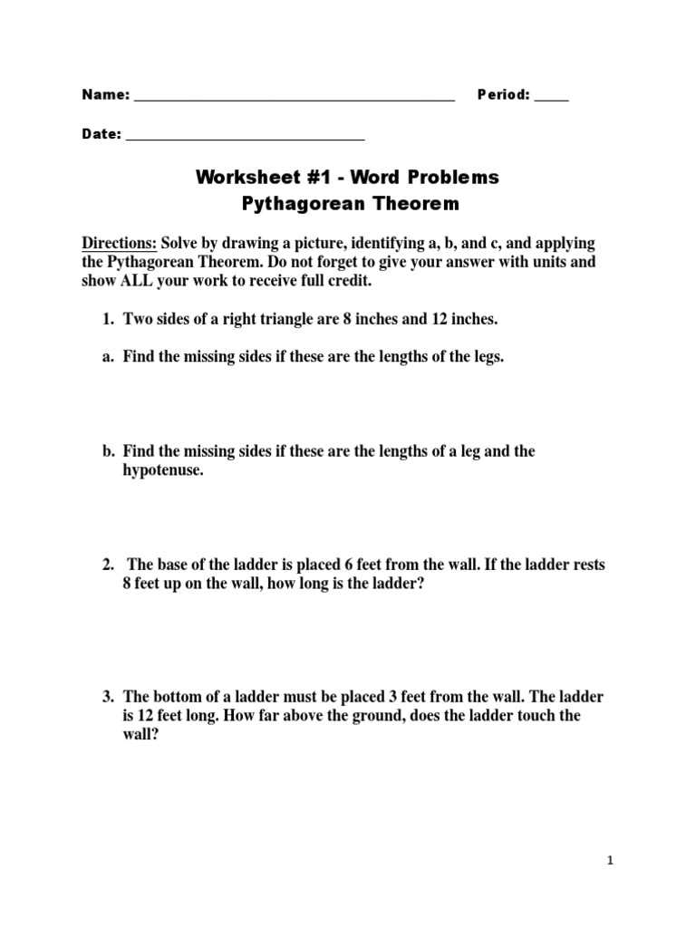 pythagorean theorem word problems worksheet