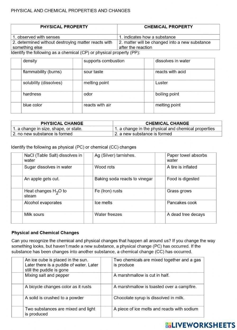 physical chemical properties worksheet