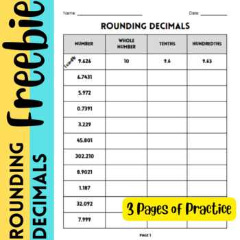decimal tenths and hundredths worksheet