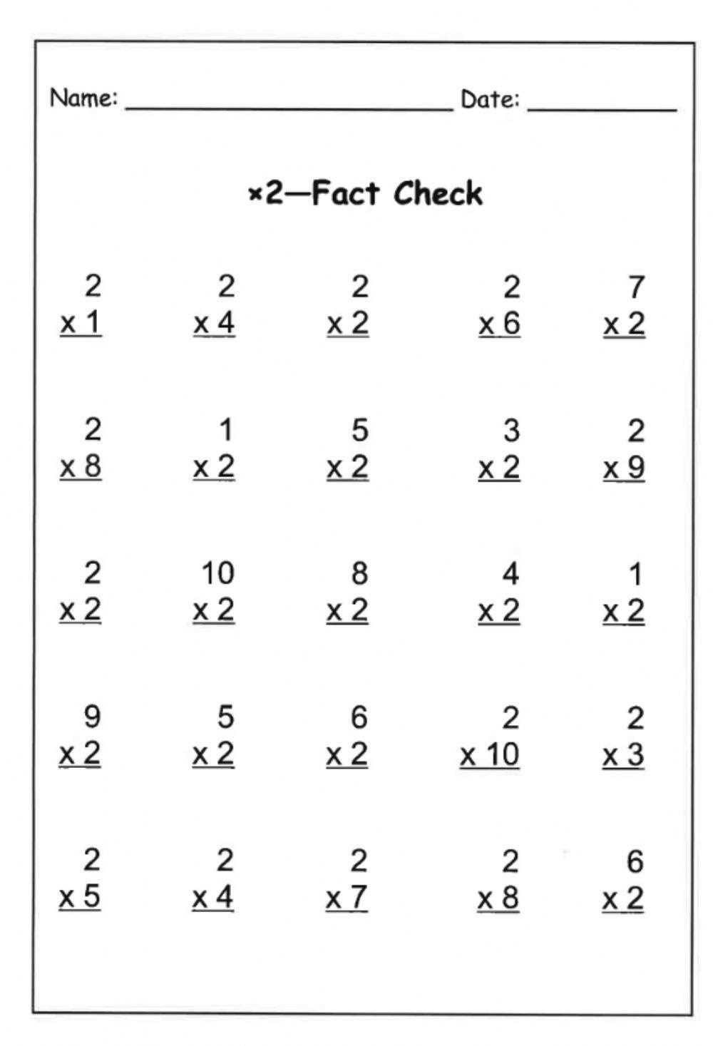 math facts multiplication worksheets