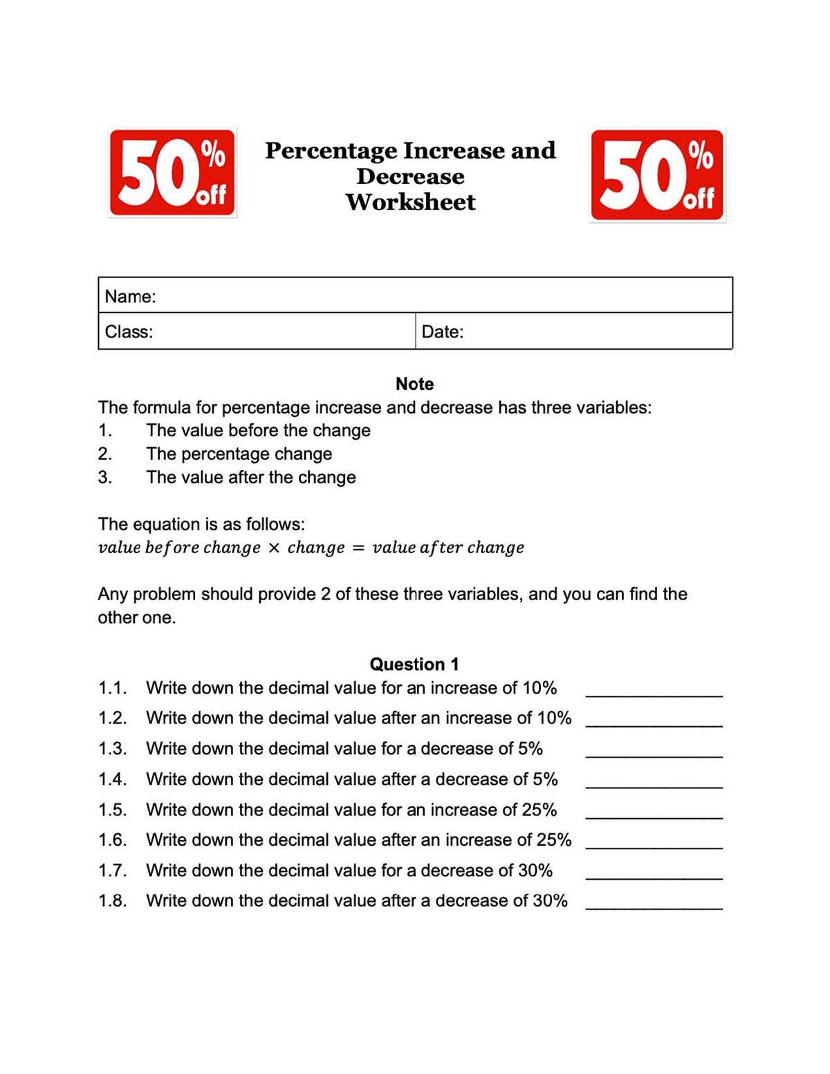 discount worksheet