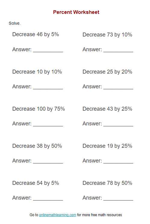 percentage worksheets