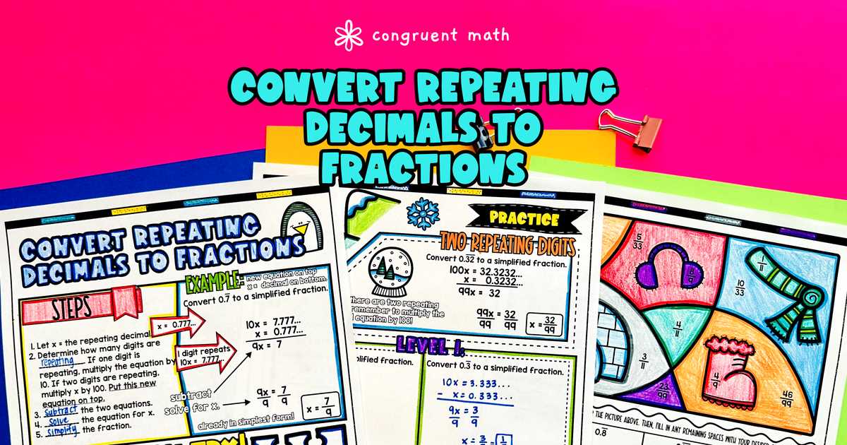 converting repeating decimals to fractions worksheet