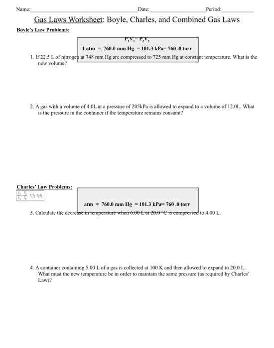 ideal gas law problems worksheet