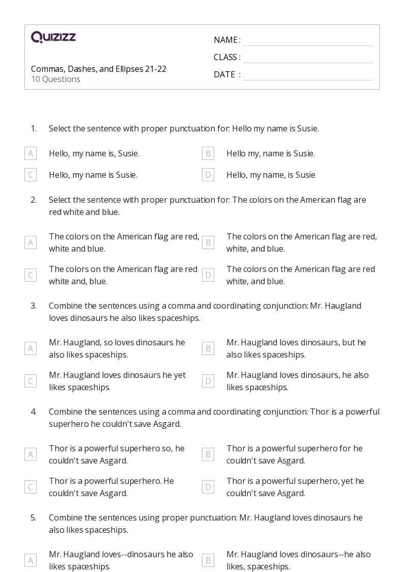 dash punctuation worksheet